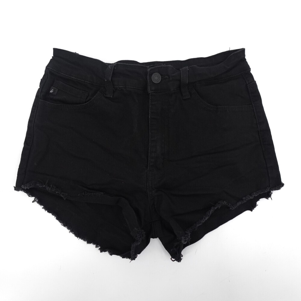 Kancan Shorts Womens 9 / 28 Black Denim Cutoff Mid rise Stretch Dark Wash